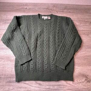 Baxter & Wells Sweater Mens Large Green Cable Knit Crewneck Pullover Z17